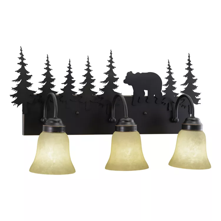 Vaxcel Bear Bathroom Vanity Light - 3-Light Rustic Bronze Fixture