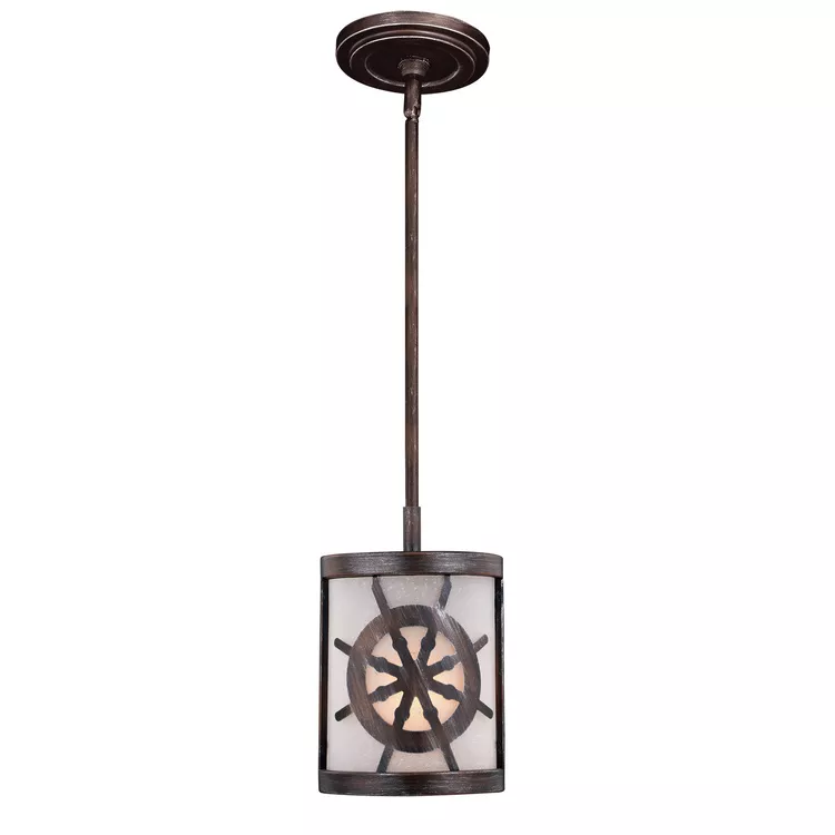 Vaxcel Coastal Drum Pendant Light - Bronze & White Glass