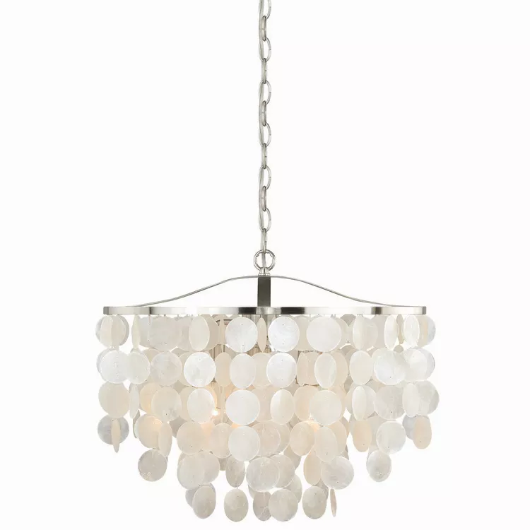 Vaxcel Elsa 3 Light Satin Nickel Coastal Capiz Shell Waterfall Pendant