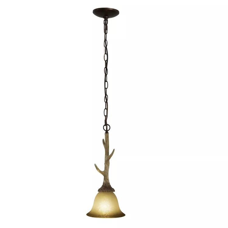 Vaxcel Lodge Rustic Antler Mini Pendant Ceiling Light Cream Glass