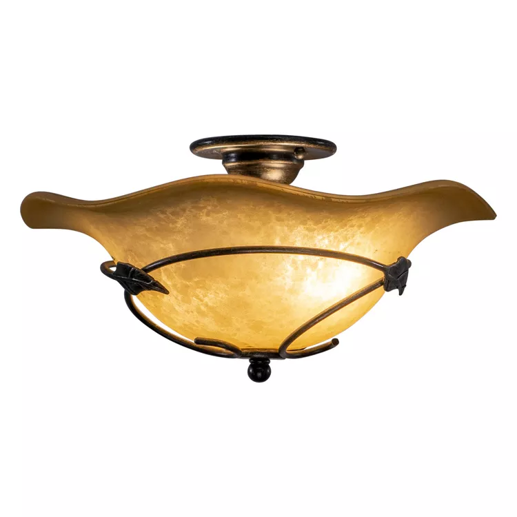 Vaxcel Vine 15-in W Black Rustic Semi Flush Mount Ceiling Light Amber Glass