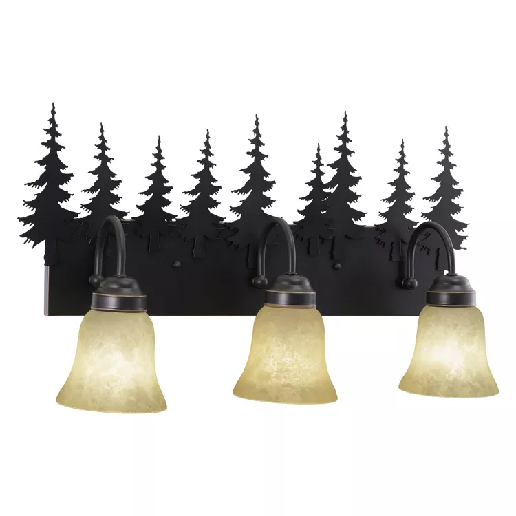 Vaxcel Yosemite 3-Light Bathroom Vanity Light - Rustic Bronze Tree Design