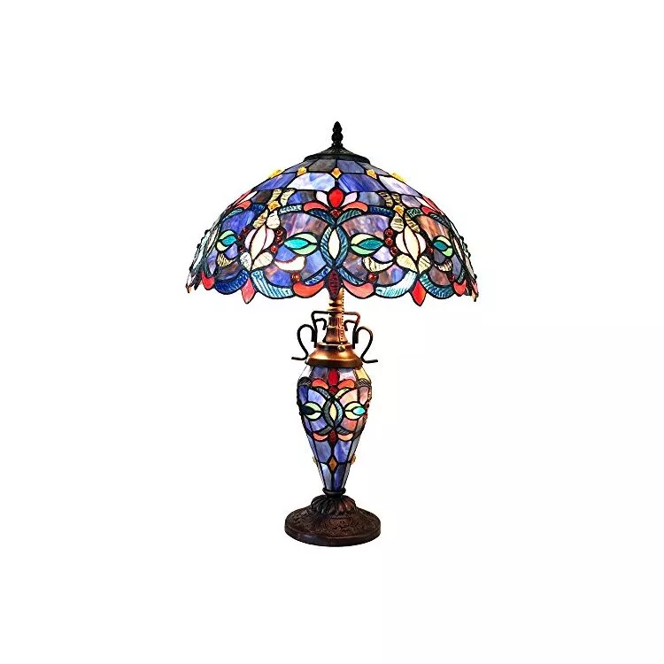 Victorian Double Lit Table Lamp 18 Shade 3 Light Antique Brass - Chloe Lighting