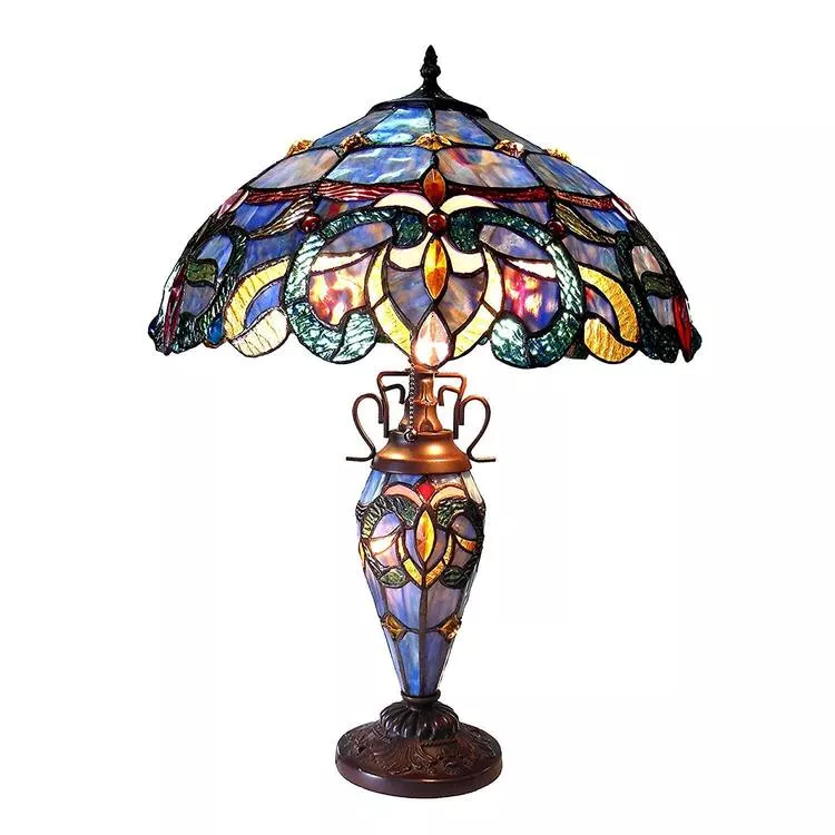 Victorian Style Table Lamp with Copper Foil Technique and Geometric Patterns - Chloe Lighting