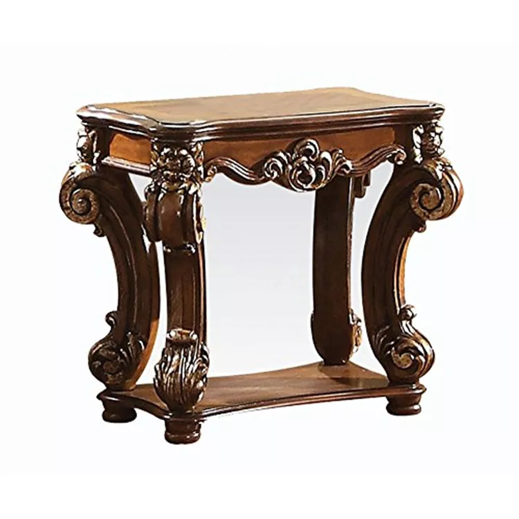 Vintage Traditional Rectangular Table with Scrolled Legs and Shelf - Acme