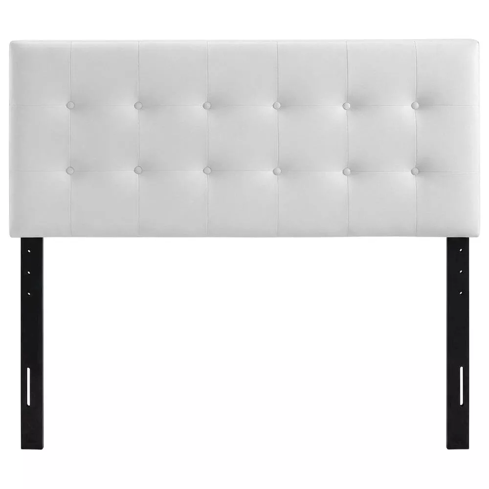 Vinyl-Upholstered King Headboard Only with Padded Panel, Stand-Alone, White