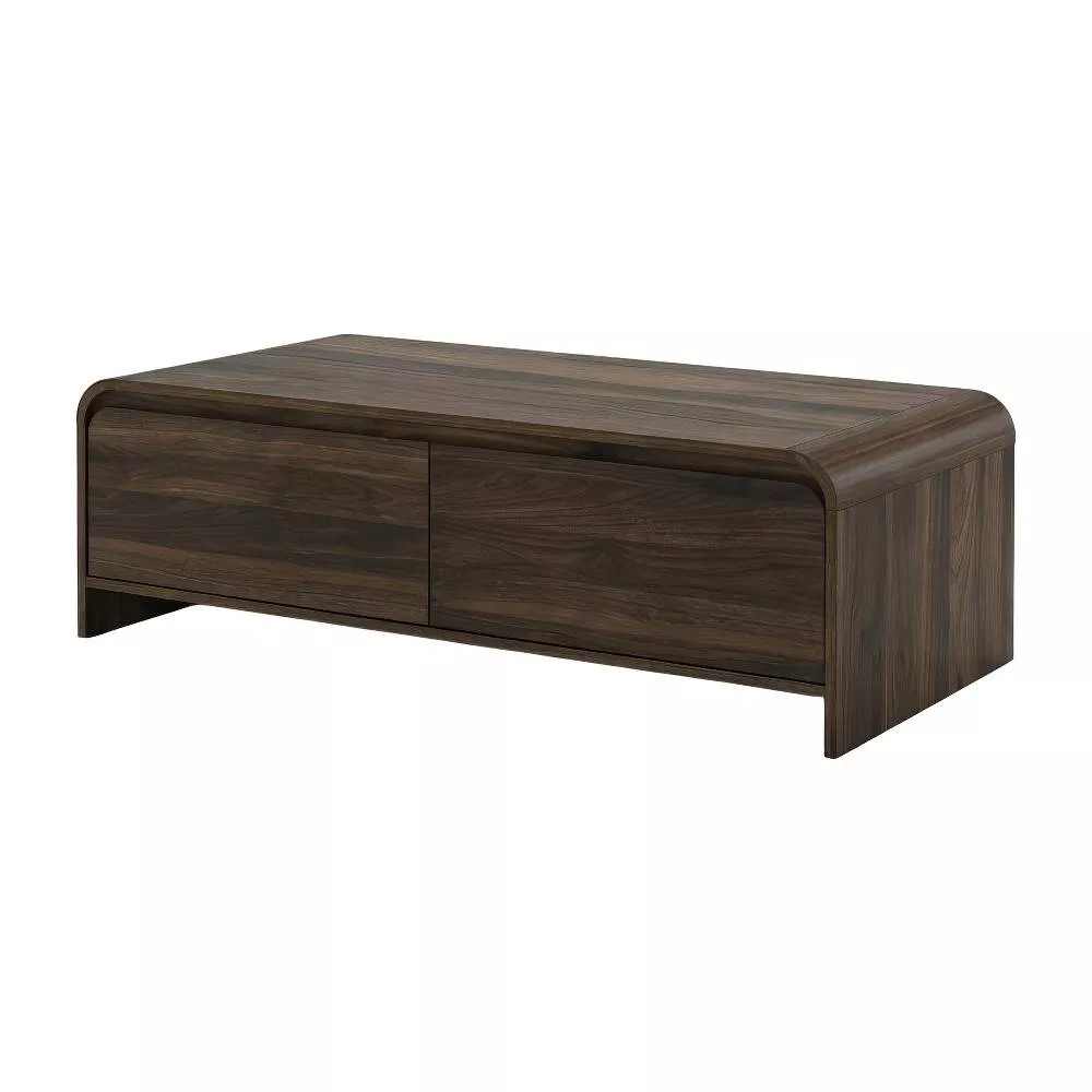 Walnut Rectangular Coffee Table with Metal Base and Cam Bolt Design