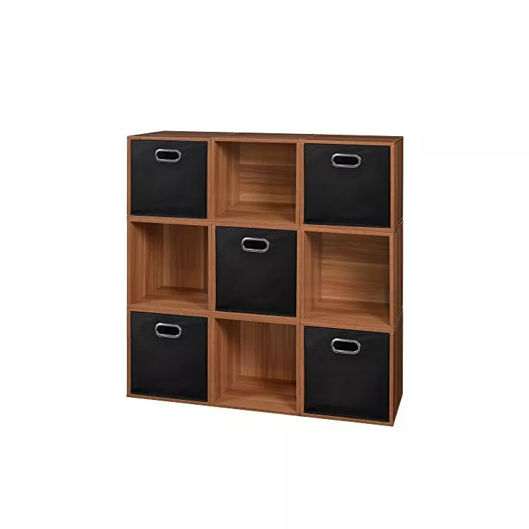 Warm Cherry/Black Storage Cubes and Canvas Bins Set - 14 Pieces - Regency Seating