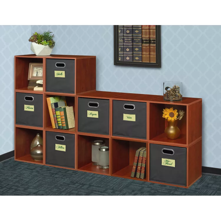 Warm Cherry Storage Cubes Set - 12 Wooden Organizing Cubes - Regency Seating