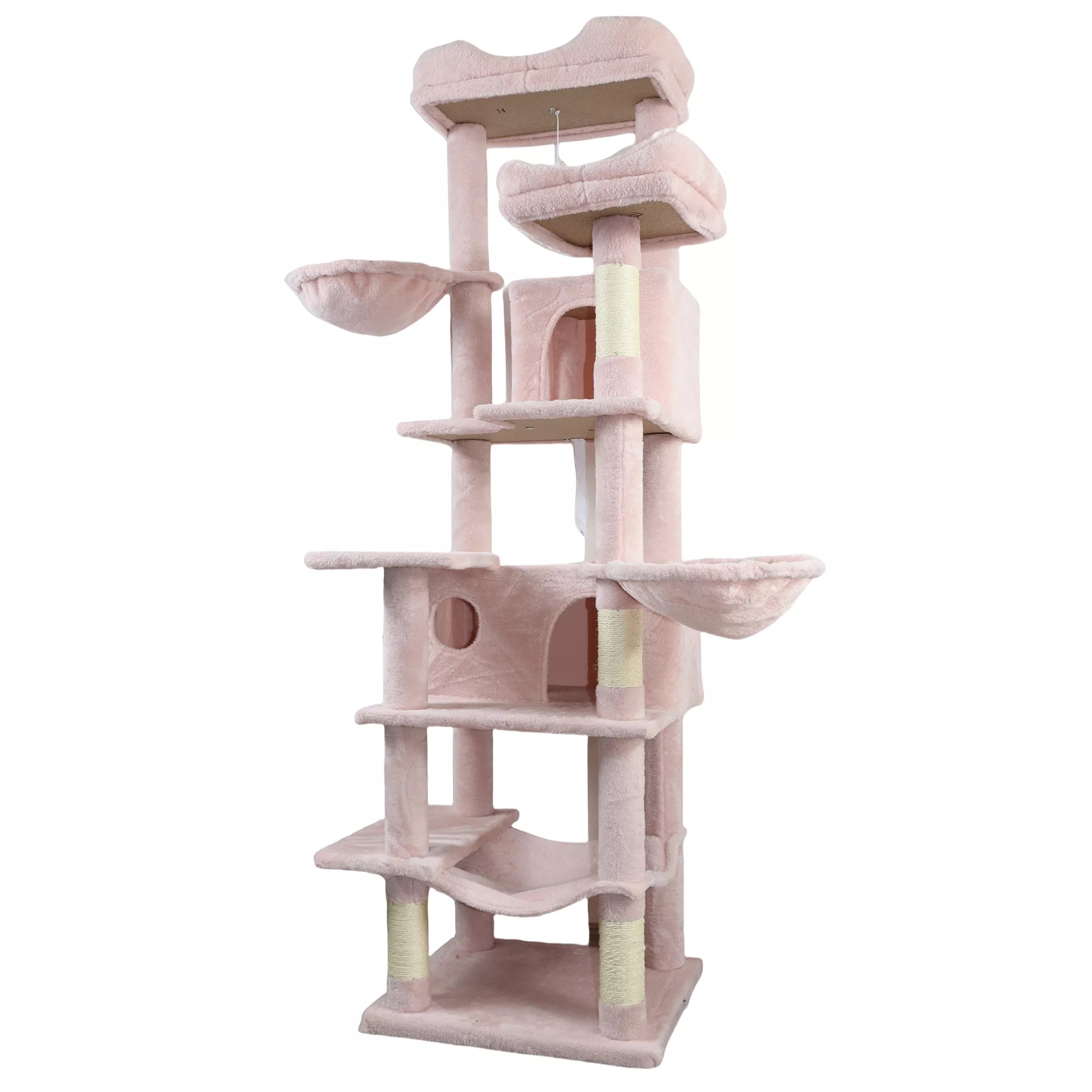 Whisen 68" Multi-Level Cat Tree with Hammocks, Hanging Basket, Cat Cave, Removeable Cushion, Scratching Posts