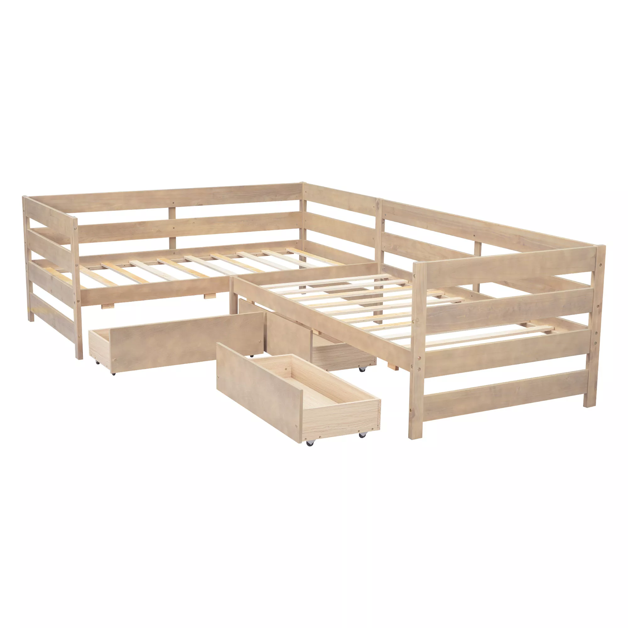 Whisen L-shaped Platform Bed with Three Storage Drawers