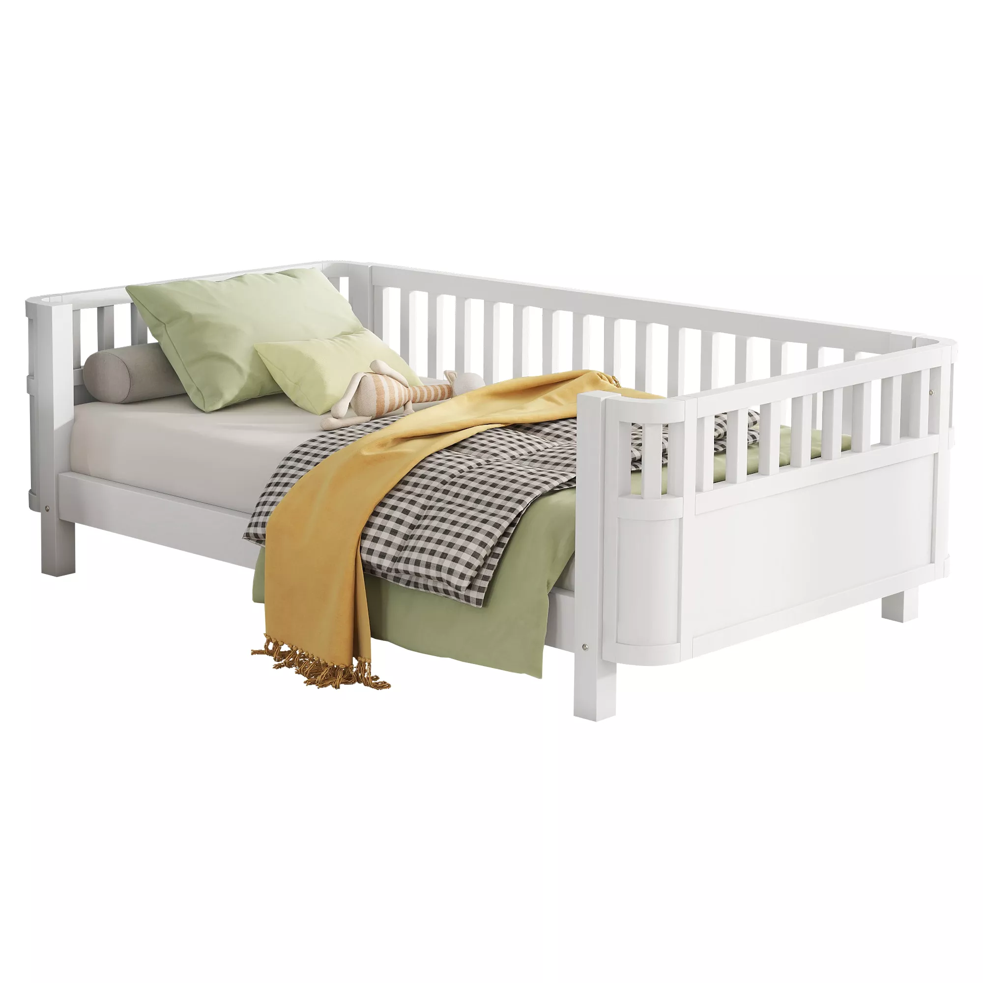 Whisen Wood Platform Bed with Rails