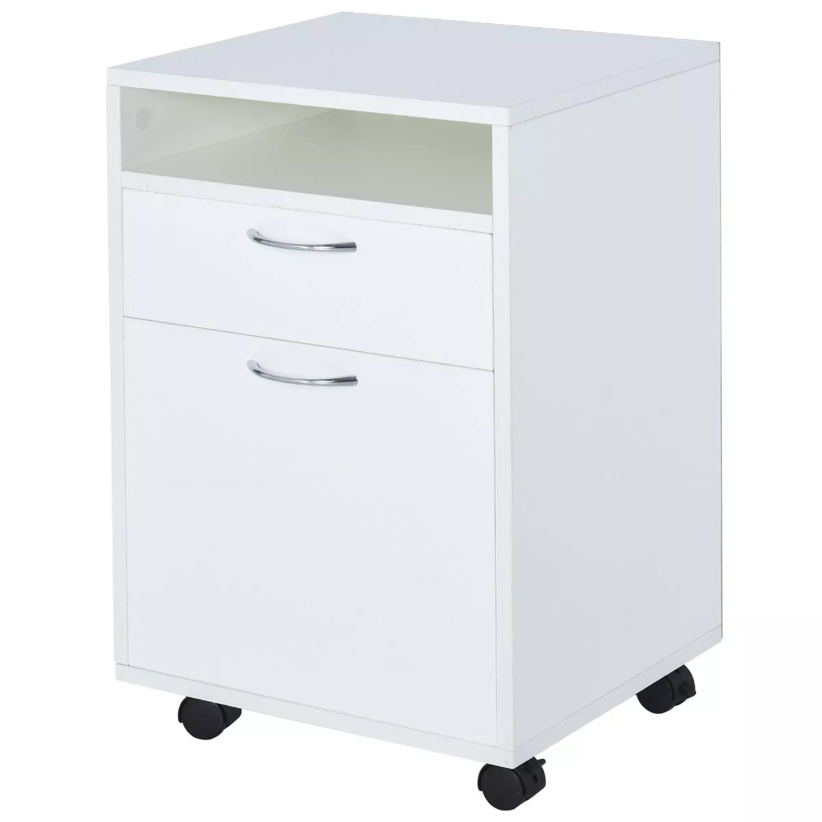White Portable Storage: File Organizer with Drawer and Castors for Office
