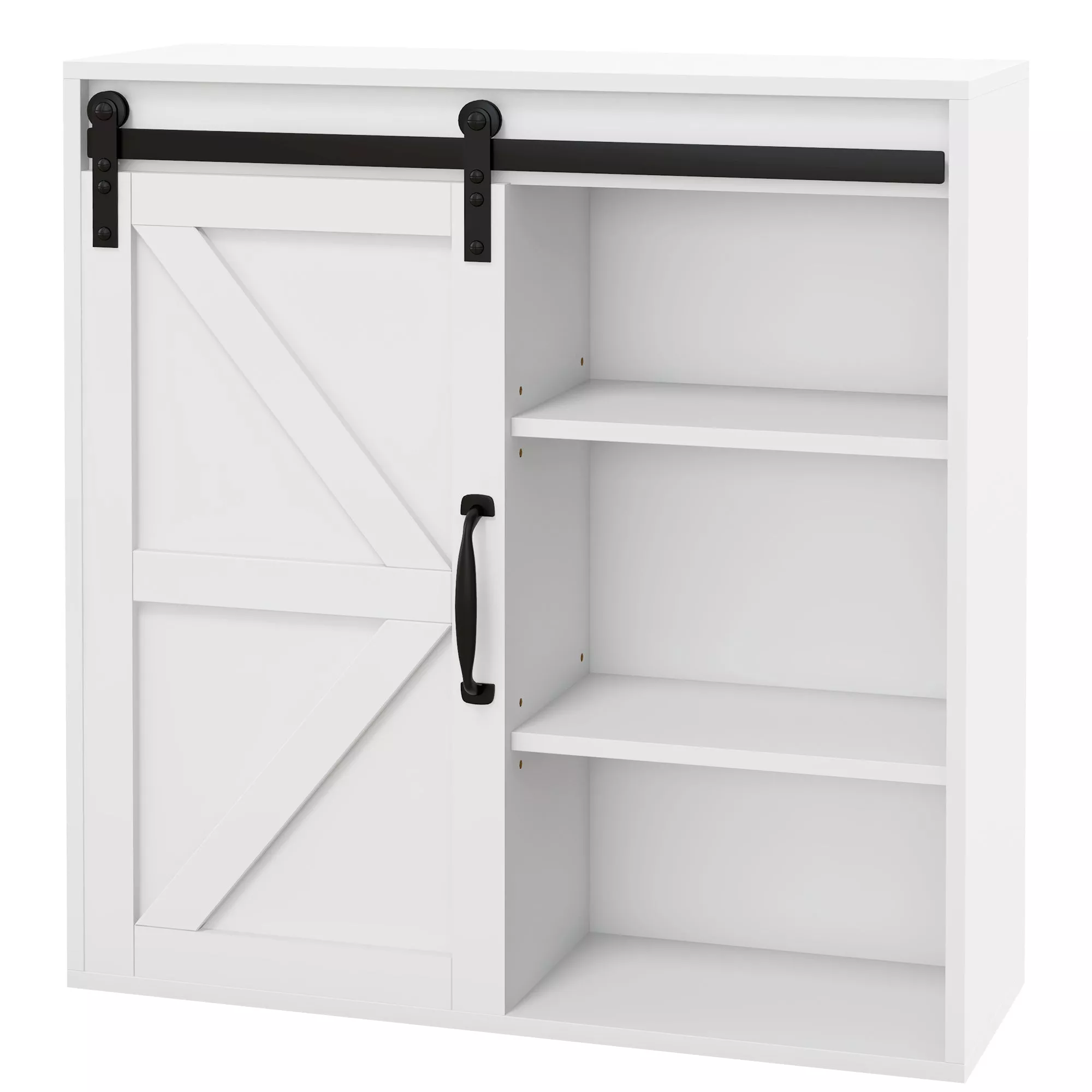 White Wall-Mount Medicine Cabinet: Space-Saving, Sliding Door