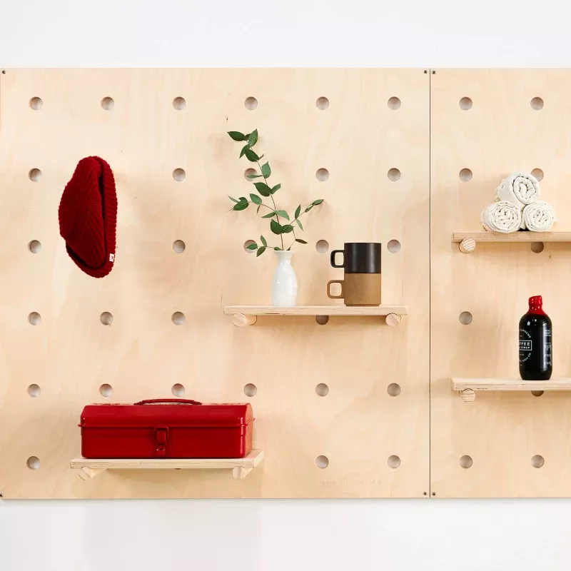 Wooden Pegboard Shelf