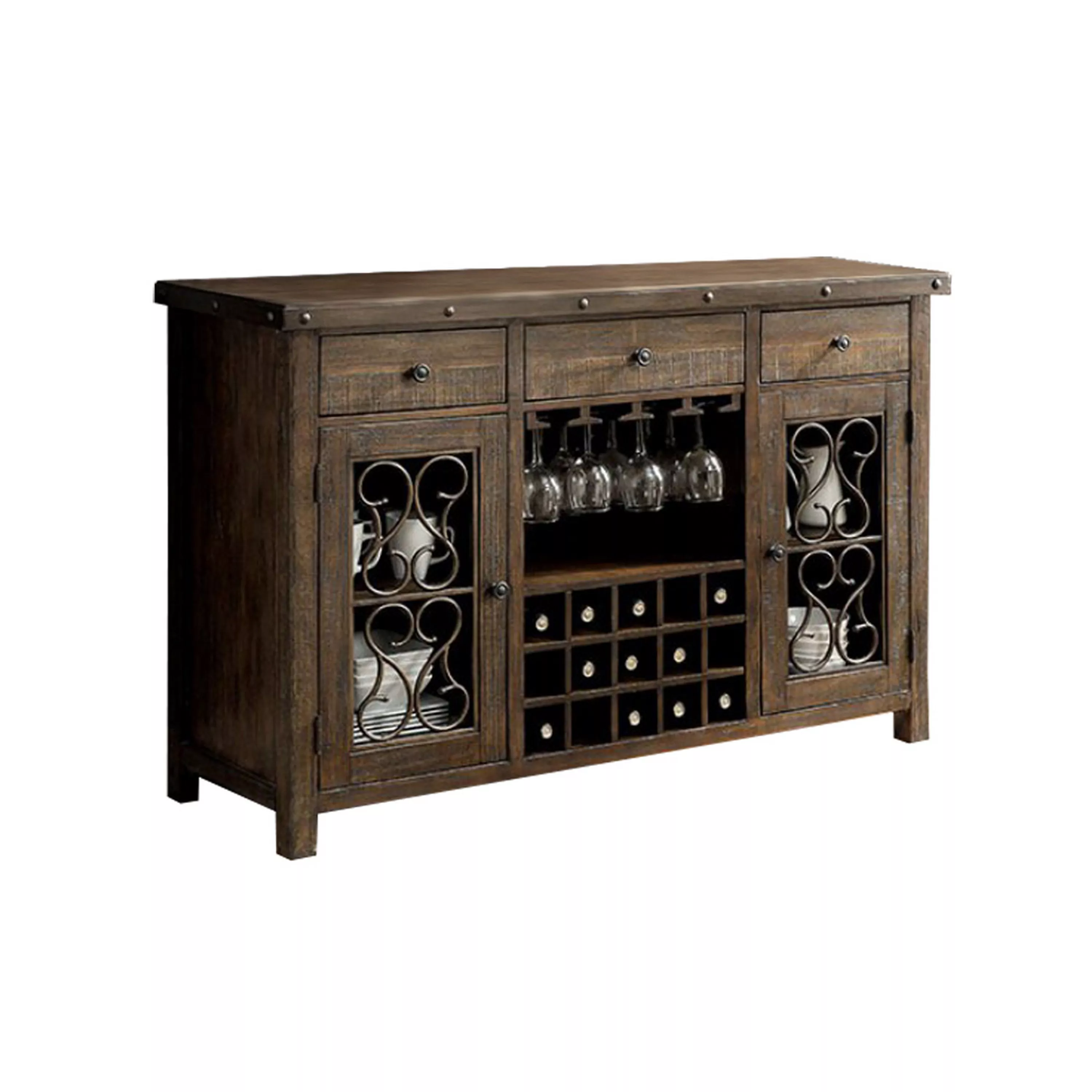 Wooden Server with Wine Holder, Brown