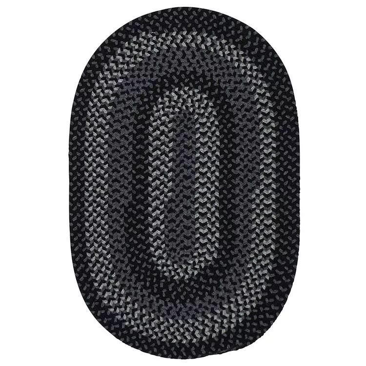 Wool Blend Reversible Traditional Braid Rug 2'x6' Black & Charcoal - Colonial Mills