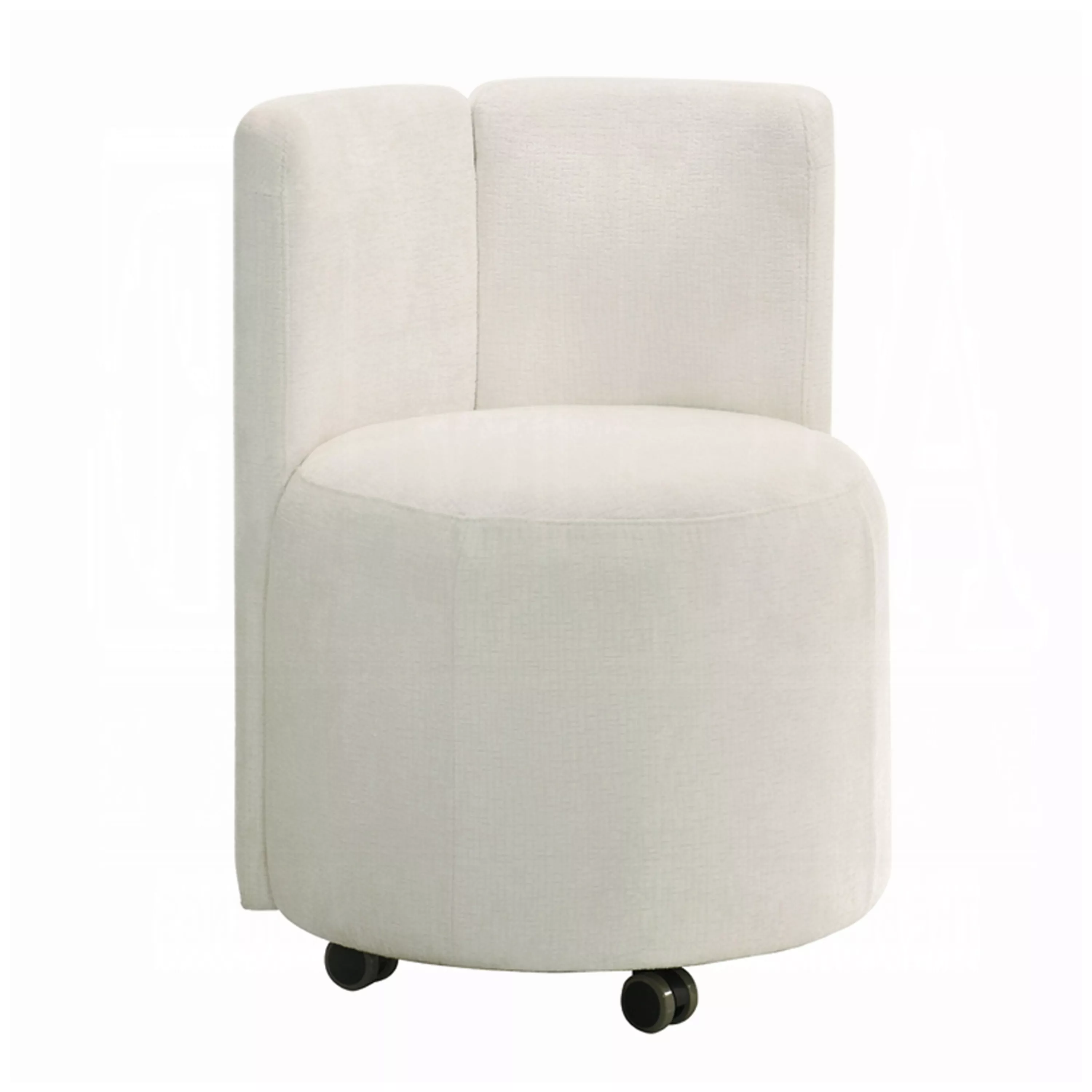 Yodo Dining Side Chair Set of 2, Rolling Caster Wheels, White Chenille