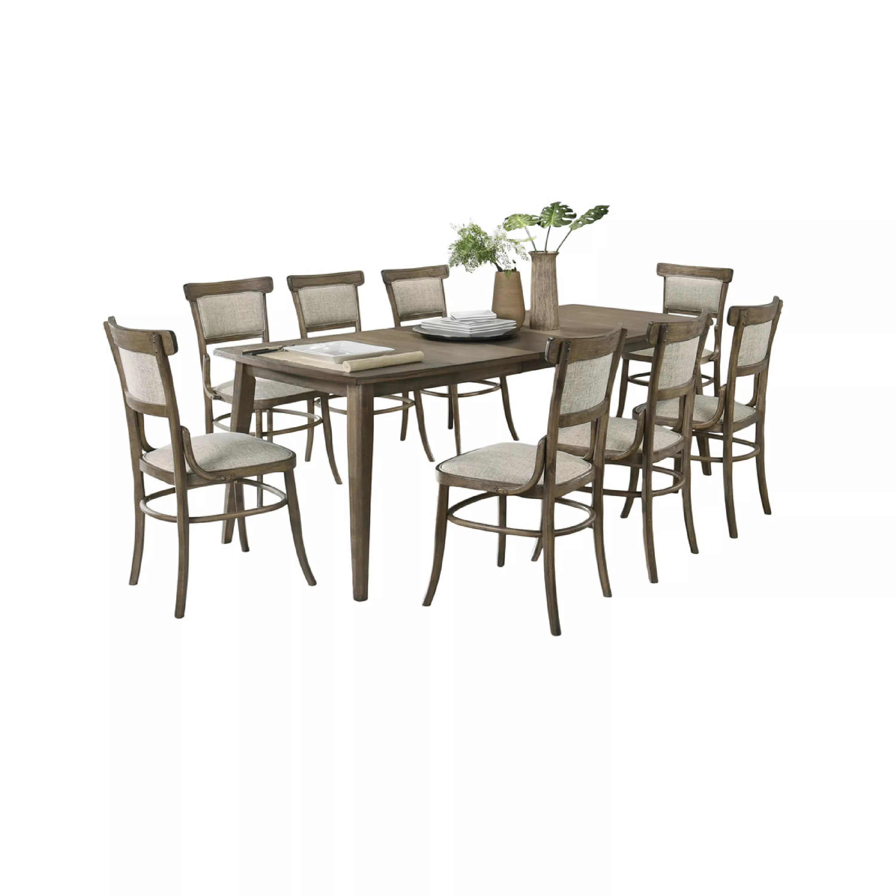 Yuki 72-88 Inch Extendable Dining Table Set with 8 Off White Chairs - Benzara
