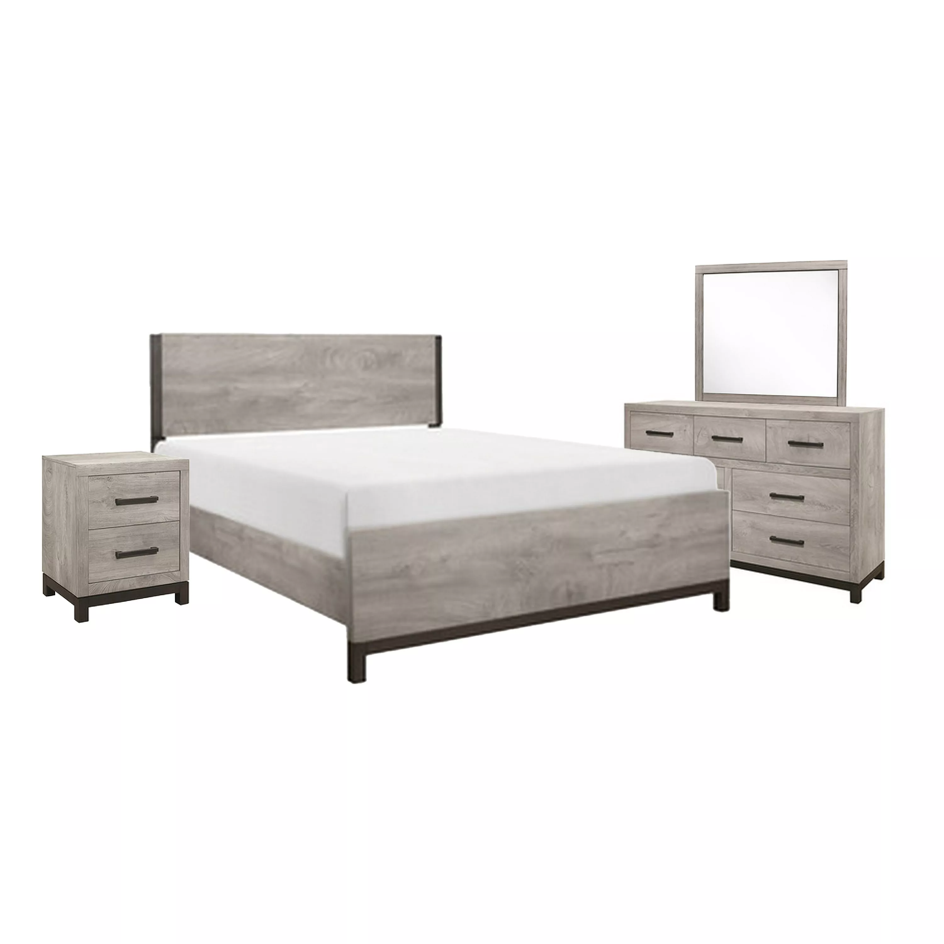 Zephyr 4 Pc Queen Size Bedroom Set, Light Gray, Brown, Modern Style