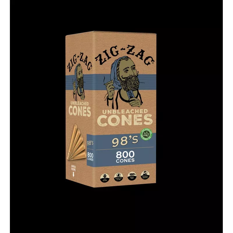 Zig-Zag Unbleached 98MM Size Bulk Cones - (800 Cones Per Bulk Cones Box)