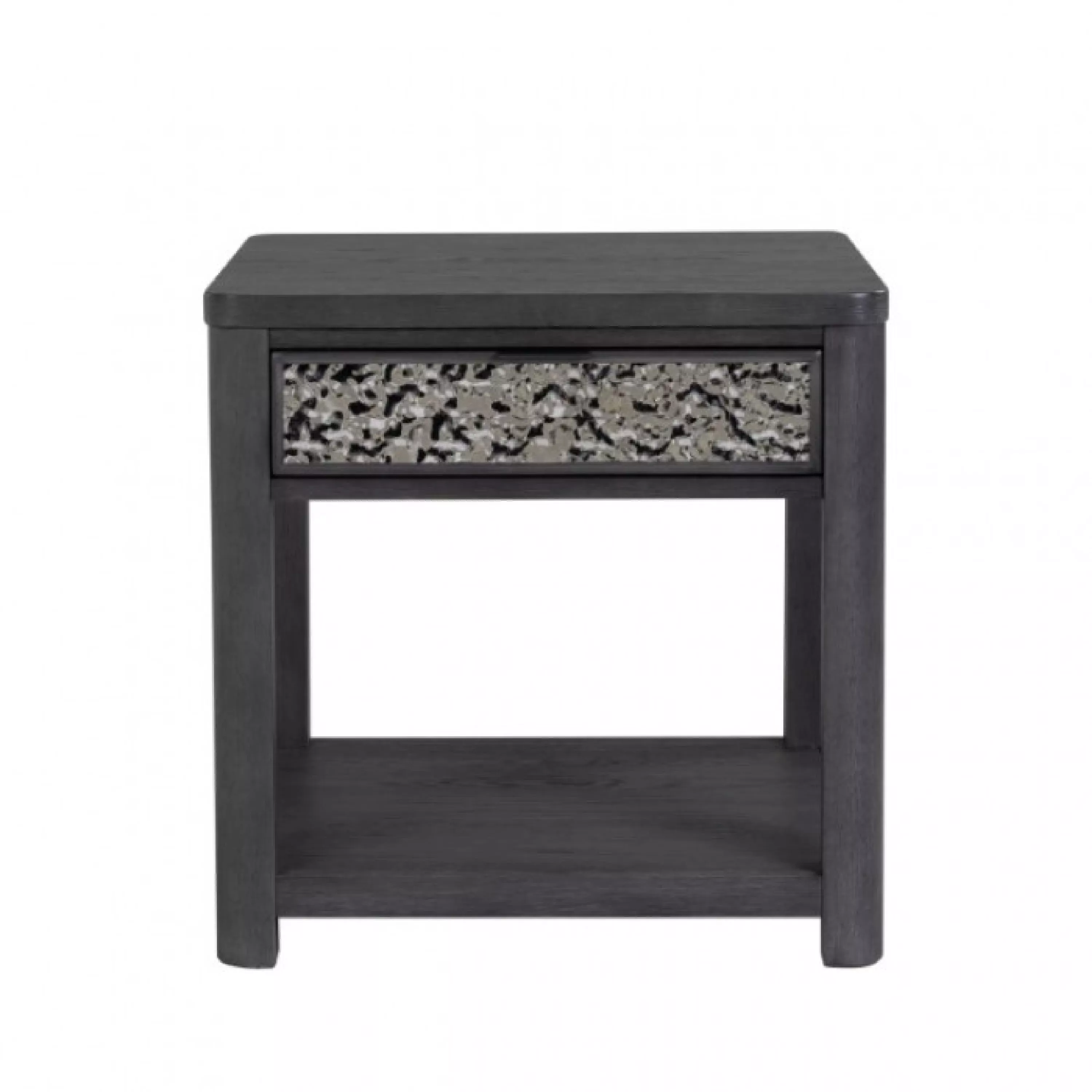 Zoko Side End Table, 1 Drawer, 1 Shelf, Ash Gray Rubberwood, 24 Inch