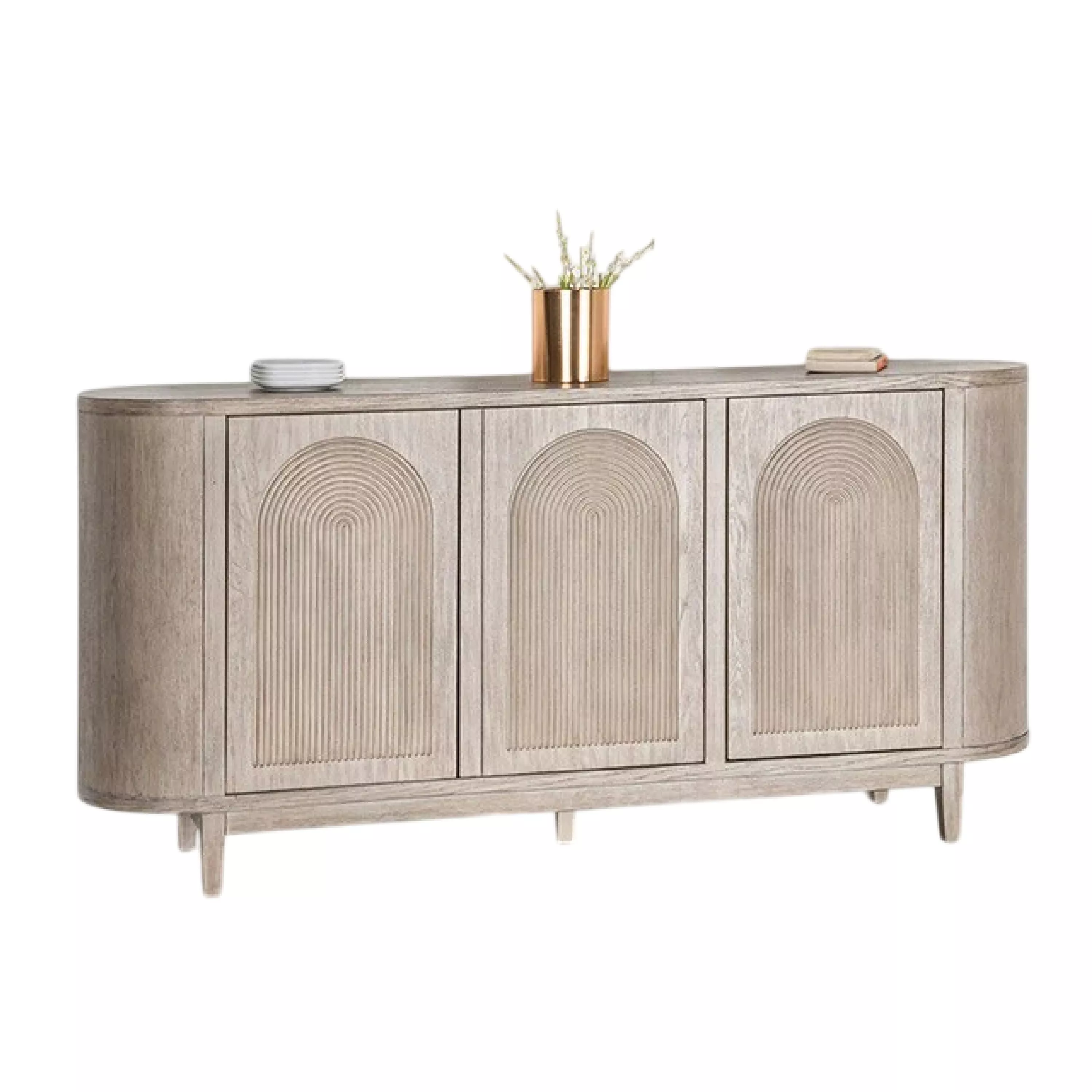 Zoko Sideboard Buffet Console, Arched Design Doors, 77 Inch White Wood