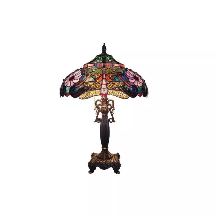 Zygo Tiffany-Style 2 Light Dragonfly Table Lamp 19" Shade